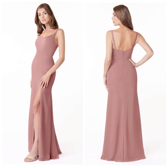 •AZAZIE•‎ Salma Sleeveless Sheath Side Slit Chiffon Dress in Dusty Rose Size A8 - Picture 14 of 15